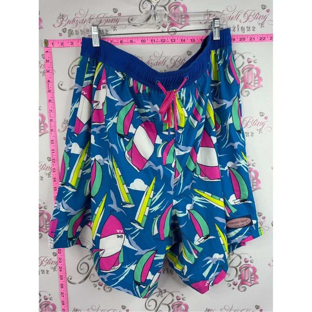 Vineyard Vines shorts swim pool sail Blue Multicolor Sailboat Print Swim Trunks